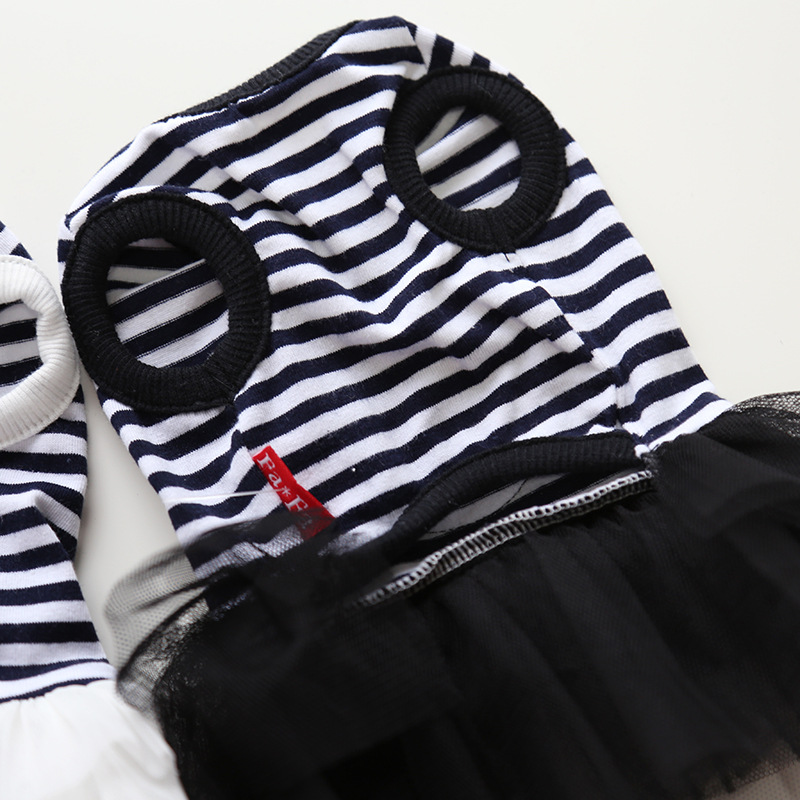 Pet Costume Dress Nautical Striped Top with Tulle Skirt for Dogs And Cats